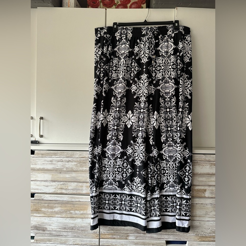 🖤 NWT Park & Main Woman Textured Palazzo Pants 3X Black White Baroque Print